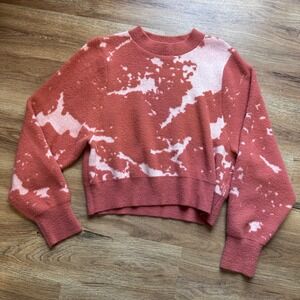 KERISMA‎ Bleached Tie Dye Mock Neck Sweater Burnt Orange White Small Crop